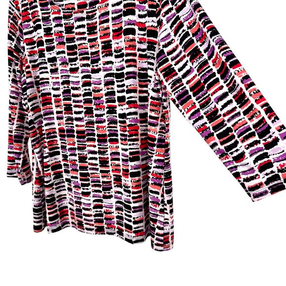 JM Collection Sz Large Black White Red Stretchy 3/4 Sleeve Blouse Shirt Top - Picture 5 of 7